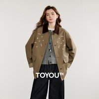 TOYOUTH Women Jacket Coat 2025 Autumn New Barn Style Contrasting Color Splicing Medium Long Workwear Trench Coat