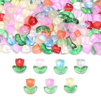 30pcs/Lot 9mm Tulips Flower Lampwork Beads Multicolor Glass Flora Beads Multicolor Loose Beads For DIY Bracelets Jewelry Making
