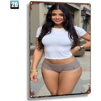 Metal Sign 8x12in 2D Flat Fashion Woman Street Photography Art Wall Decor for Bathroom Man Cave Bedroom Garden Kitchen
