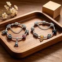 Star Wars Charm Bracelet Silver Plated with BB-8 R2D2 Death Star DIY Beads for Women Men Jewelry Gift
