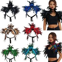 Fashion Women Natural Feather Cape Maleficent Costume for Halloween Cosplay Gothic Lacing Shawl Shrug Collar Feather Cape