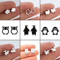 Mini Cartoon Stainless Steel Penguin Earring Cute Pig Sheep Ear Jewelry Girls Flying Elephant Earrings Gifts Accessories