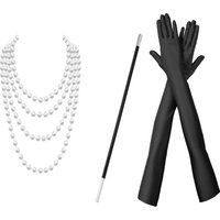 3PCS 1920s Flapper Dress Accessories Retro Party Props GATSBY CHARLESTON Pearl Necklace Long Smoke Rod Glove Set