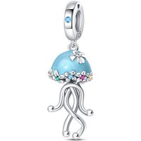 925 Sterling Silver Charms Bead CZ Zircon Luminous Jellyfish Dangle Fit Original Bracelet DIY Women Jewelry Gift
