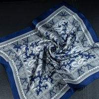 Classic Navy Paisley Mulberry Silk Small Square Scarf Ultra Soft Skin-friendly for Work Dinner Family Gathering Holiday Gift