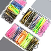 50/100 Pieces High-Quality Two-Tone Bionic Soft Worm Lure T-Tail Fake Bait Set with Lead Head Hook for Bass And Mandarin Fish