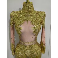 STOCK Sparkly Gold Silver Rhinestone Sequin Stretch Bodysuits Women Birthday Party Nightclub Dancer Stage Performance Costume
