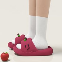 Cartoon Apple Thick Bottom Indoor Slippers Women Summer 2026 Soft Cloud EVA Home Slippers Woman's Cute Candy Color House Slides