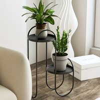 3-Tier Nordic Modern Iron Floor Plant Stand Multi-Purpose Indoor/Outdoor Shelf for Living Room Balcony Black Mental Plant Shelf