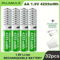 PUJIMAX 4255mWh AA 1.5V Rechargeable Lithium Battery High Capacity 1500 Cycles For Remote Controls Drones Scales Large Capacity