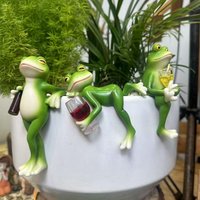 Resin Green Frog and Wine Glass Hangings Statue Plant Decorations Cute Turtle Statue Figurines Planter Pot Hangers