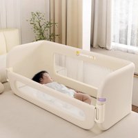 Foldable Bedside Crib with Extended Base - No Assembly Baby Bed Rail Portable Anti-Rollover Guardian for Newborn Co-Sleeping