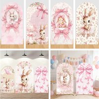 Little Rabbit Pink Flower Bow Baby Girl Birthday Party Arch Backdrop Cover Bunny Baby Shower Arched Photo Background Decor Props