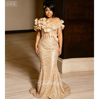 Plus Size Champagne Sequin Evening Dresses With 3D Florals Off Shoulder Beaded Aso Ebi Prom Gowns 2026 African Birthday Party