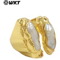 WT-MPR108 WKT Exclusive Unique Pearl Ring With 18k Yellow Gold Plated For Women As Gifts For Best Friends Or Daily Wear