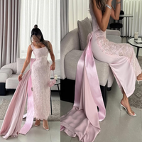 Custom Elegant Strapless Beading Evening Dresses Backless Sleeveless Straight Prom Gown with Bow Long Saudi Arab Gowns