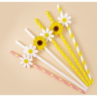 10/20/30pcs Daisy Flower Paper Straws Disposable Drinking Straw Spring Daisy Birthday Party Decor Baby Shower Wedding Supplies