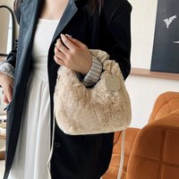 Women's Soft Faux Fur Crossbody Bag Zipper Shoulder Tote Casual Warm Plush Handbag Half-Moon Stylish Lady Small Bag