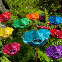 Flower Shaped Bee Watering Station Metal Flower Garden Stake Bird Bath Butterfly Water Feeder Garden Bird Bath Bowls for Outdoor
