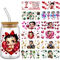 Cute modern girl 16oz UV DTF Cup Wrap Transfers Stickers Decorate Mugs Beer Can Bottle Customized DIY Craft