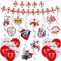 England St. George's Day Decorations BannerBunting Swirls Balloons Streamers St. Georges Day Indoor Outdoor Decorations