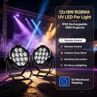 Projecteur de scène extérieur rechargeable, 12x18W 6-en-1 RGBWA UV LED, indice de protection IP65, DMX512 avec télécommande, dispositif d'éclairage portable pour salles de DJ, décoration de fond et