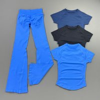Ensemble 2 pièces de sport : haut moulant à manches courtes et pantalon évasé sans couture pour yoga, séchage rapide, idéal pour la gym et le sport