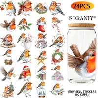 Uv Dtf Transfer Sticker - 24 Pieces/Set Christmas Robin Theme Uv Dtf 16 Oz Diy Transfer Sticker For 16 Ounce Water Bottle Glass