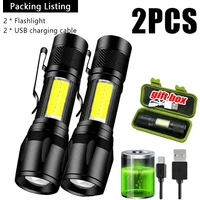 Mini LED Flashlight COB+XPE Portable Torch USB Charging Small Torch Zoomable Focus Lights Tactical Flashlights with Pen Clip