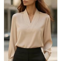Elegant V-Neck Long Sleeve Blouse for Women Soft Satin Office Chic Top