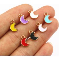 50Pcs 11x7mm Small Alloy Moon Charms Pendants Multi Colors For DIY Bracelet Necklaces Jewelry Making Accessories