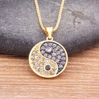 Nidin Hiphop Black and White Gold Plated Copper Zircon Taiji Yin Yang Pendant Choker Friendship Couples Necklace for Men Women