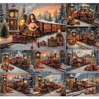 Fond photographique Mehofond, train de Noël vintage, décor de ville hivernale enneigée, gare, pour enfants et adultes.