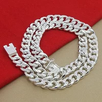 925 Silver Man Necklace 10MM 20/22/24 Inches Cuban Chain Necklace For Women Fashion Wedding Jewelry Christmas Accessories