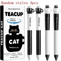 4PCS Cute Teacup Cat Gel Pens 0.5mm Fun Animal Quick Dry Pen Creative Rotating Cat Pocket Pen For School & Office Use