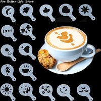 16PCS Coffee Stencils Fancy Coffee Printing Model Milk Cake Stencils Cappuccino Mold Cake Drawing Mould Home Kitchen Supplies