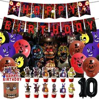 Five Nighting at Freddys Theme Birthday Party Decoration Banner Supplies Balloon Set Cake Toppers Banner Cartoon Backdrop Gift