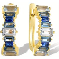Luxury Gold Color Sea Blue CZ Hoops Earrings Woman Square Party Daily Wear