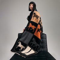 Autumn Winter Scarf Women Pashmina Shawls Horse Print Wraps Cashmere Blanket Warm Thick Chunky Stoles for Lady Outdoor Bufanda