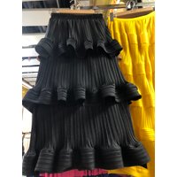 Slimming A-Line Cake Skirt Women's Summer Thin Design High Waist Midi Pleated Skirt Elegant Pure Color Bubbly Flounce Skirt