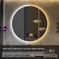 19.5 Inches Fashion Hotel Round Bathroom Mirror Intelligent Led Bathroom Anti-fog Luminous Makeup Sensor Wall Hanging Shower