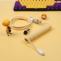 LANO 8 Colors Choices Macaron Coiled Cable Type-C to USB Mechanical Keyboard Data Coiled Cable Wire with GX16 Aviation
