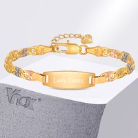 Vnox Free Custom Mom Daughter Son Name Bracelets, Personalized Name Date Text ID Plate Bar Bracelet for Women Girls Gift