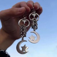 Punk Jewelry Moon Star Earrings for Women Korean Fashion Chain Cross Drop Earrings Accessories Gothic Jewelry Earrings