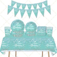 Glitter Green Diamond Birthday Party Decoration Supplies Plate Napkin Cup Tablecloth Girls Birthday Gift Baby Shower Home Decor