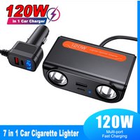 120W 12-24V Car Cigarette Lighter Adapter USB PD Power Socket With LED Voltmeter Car Cigarette Splitter Auto Accessories