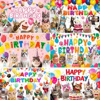 Cartoon Cute Cat Theme Children Birthday Cat Pet Party Decoration Baby Shower Colorfull Balloon Photography Backdrop Banner Prop