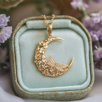 Retro luxurious moon butterfly necklace - made of copper - women's jewelry necklace for formal occasions