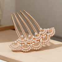 Luxury Pearl Embellished Hair Comb Rose Gold Fan Design Hair Fork for Bun Updo Hairstyle Elegant Hair Accessories for Women Girl