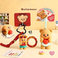 Cartoon Swimming Ring Seaside Holiday Butter Bear Key Chain Cute Durian Pendant Street Beauty Cream Bear Pastry Chef Keychains